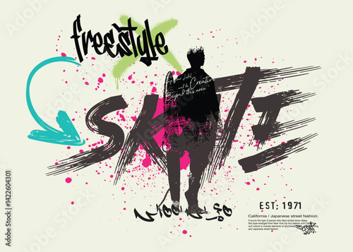 urban typography street art graffiti slogan, skateboard in minimalistic style with grunge vintage, freestyle skateboard graffiti, graphics graffity sports, art typography slogan. eps8, T