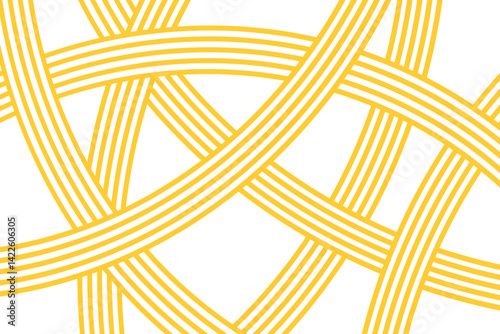 Curvy yellow lines. Ramen, pasta or noodle pattern. Macaroni, tagliatelle or capellini background. Undulated spaghetti texture. Italian, Chinese of Japanese food print. Vector flat illustration.