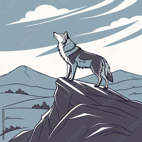 Howling Wolf Mountain Peak Illustration - Serene Landscape.
