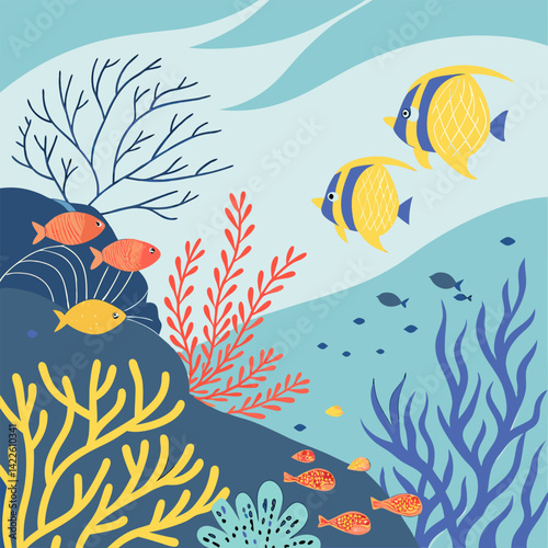Underwater Paradise: Colorful Fish & Coral Reef Illustration - Kids' Decor.