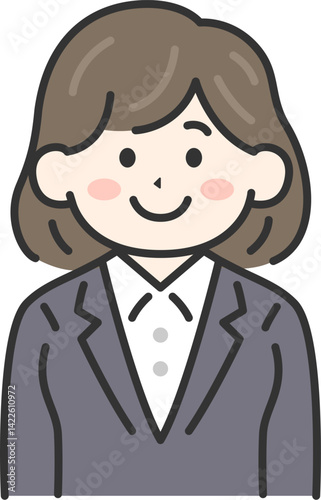スーツを着た、女性（線画カラー）のイラスト