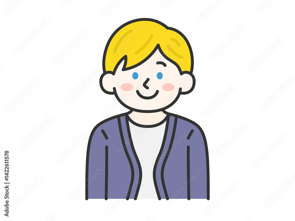 カーディガンを着た、白人男性(線画カラー)のイラスト カーディガンを着た、白人男性(線画カラー)のイラスト
