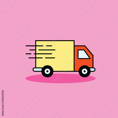 Speedy delivery truck illustration on a vibrant pink background. Fast shipping, logistics, transportation, service, modern design.