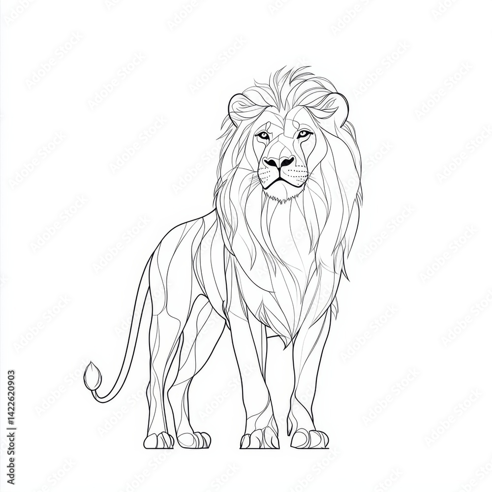 Obraz premium Lion with mane standing. Continuous one line drawing. 