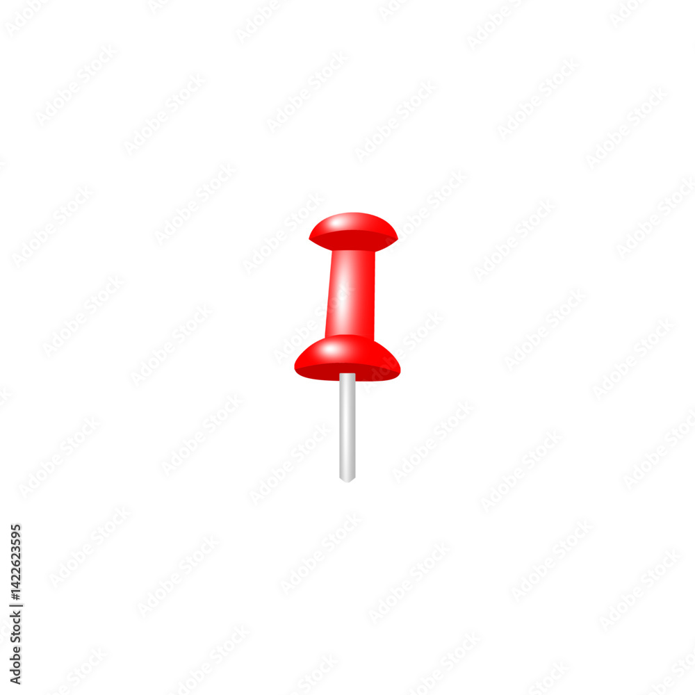 Pushpin icon. Red pin vector. Stationery object shape. Office sharp symbol. Pushpin icon. Red pin vector. Stationery object shape. Office sharp symbol.