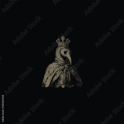 Plague doctor with crown design vector template vintage illustration