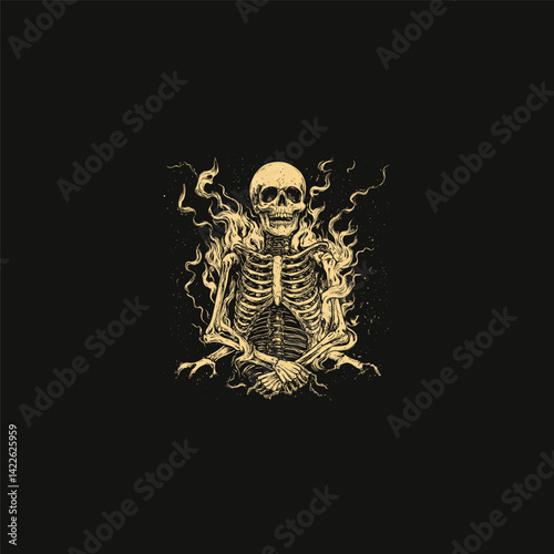 burning skeleton caught in the fire design vector template illustration