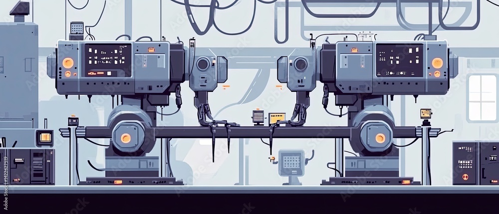 Industrial Robotic Arms in Modern Factory Environment Industrial Robotic Arms in Modern Factory Environment
