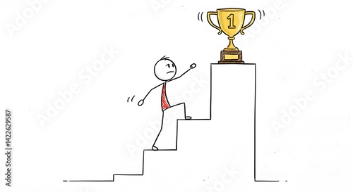 Stick Figure Holding Trophy on Podium