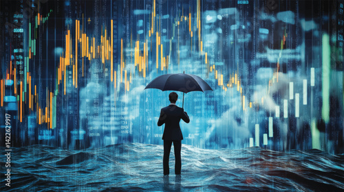 Economic Collapse Metaphor with Businessman.
