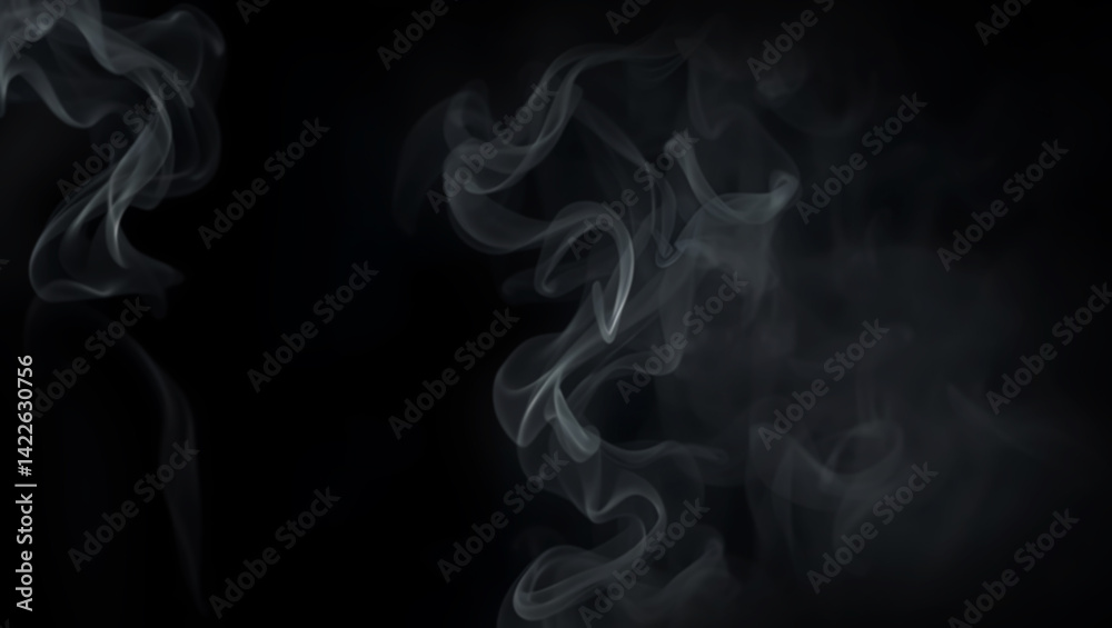 Smoke and Fog on Black Background, Swirling Mist Texture, Dark Background with Curling Smoke, Wavy Smoke Lines Isolated on Black Smoke and Fog on Black Background, Swirling Mist Texture, Dark Background with Curling Smoke, Wavy Smoke Lines Isolated on Black