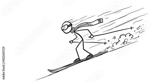 Stick Figure Skiing Down Slope
