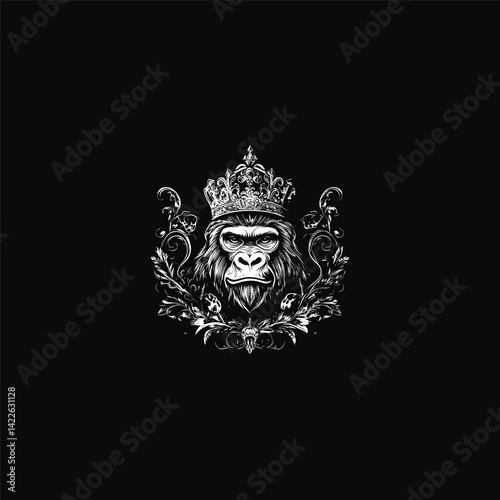 Royal gorilla with crown engraving design vector template illustration