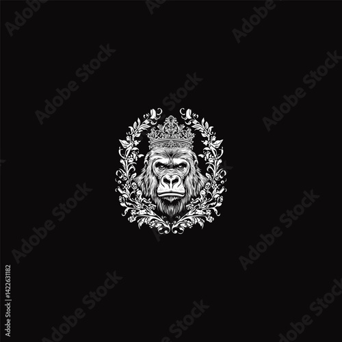 Royal gorilla with crown engraving design vector template illustration