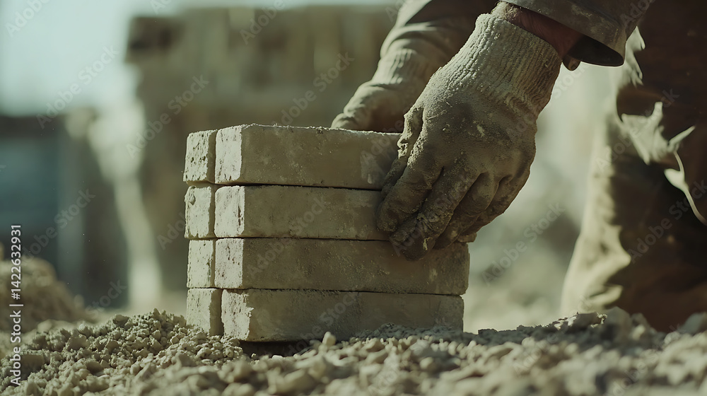 Construction Worker Stacking Bricks