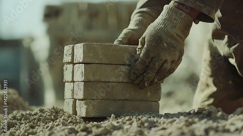 Obraz na płótnie Construction Worker Stacking Bricks w salonie