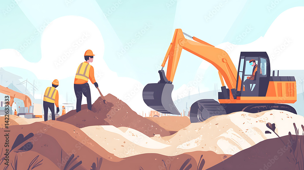 Construction Workers Operating Heavy Machinery