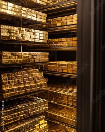 Gold Bars Stacked Neatly in a Secure Vault Storage Room