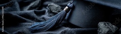 Obraz na płótnie Black graduation cap with tassel, square academic style, deep shadows - material still shadow dark regalia w salonie