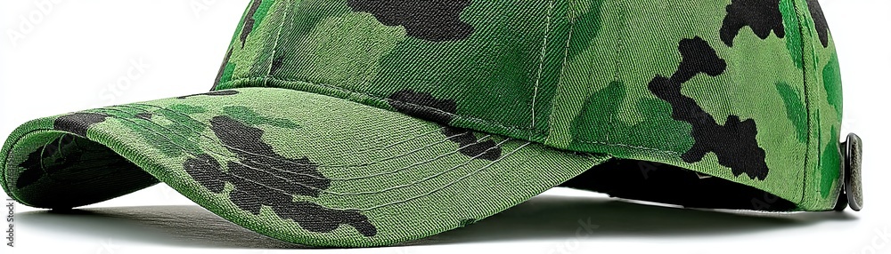 Green baseball cap with a camouflage pattern, adjustable strap, durable fabric - fall fashion adventure