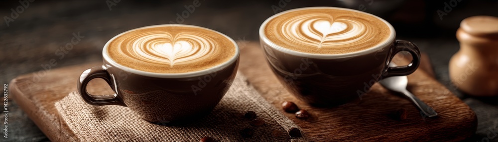 Steaming cappuccino art, rich crema swirls atop espresso, delicate foam - brown cup dark warm
