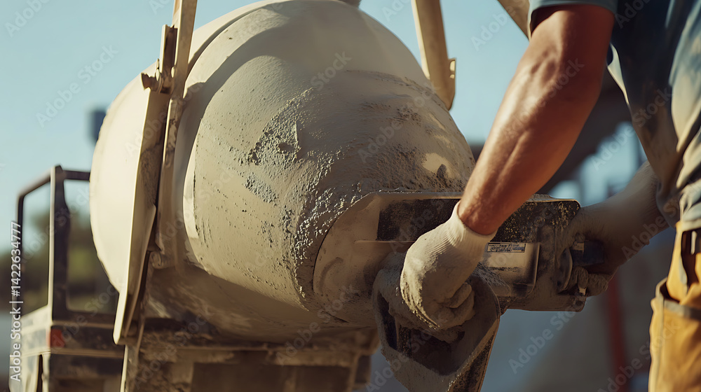 Construction Worker Operating a Cement Mixer