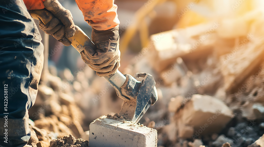 Construction Worker Using a Jackhammer to Break Concrete