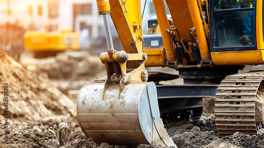 Construction Excavator at Work on a Dirt Site