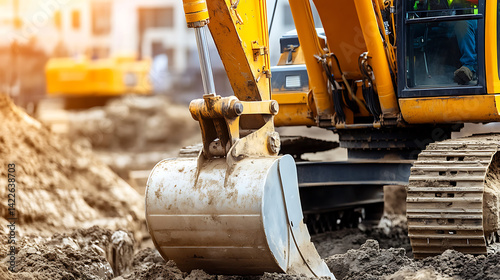 Construction Excavator at Work on a Dirt Site