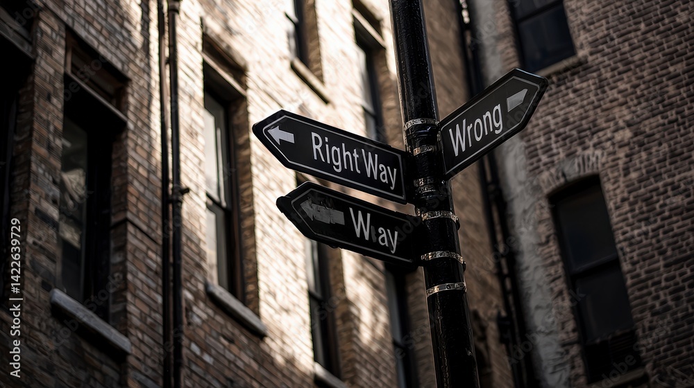 Obraz premium Street Sign Indicating Right Way and Wrong Way Directions