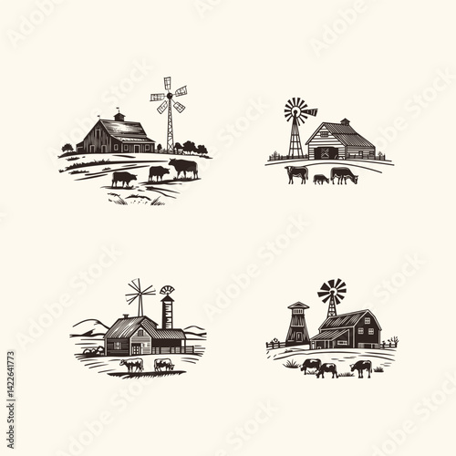 Rustic farmhouse logo design vector template illustration