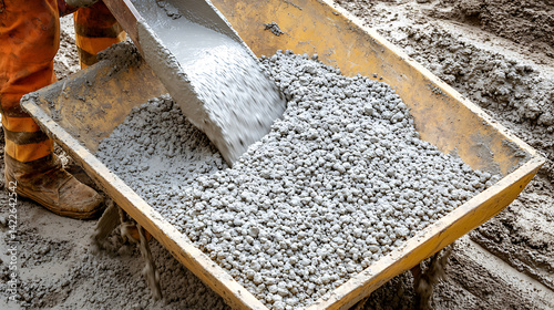 Concrete Mixing and Pouring at Construction Site