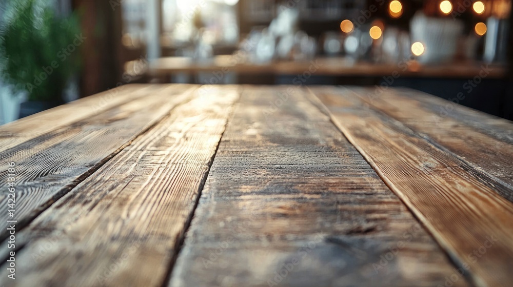 Realistic Photography of Reclaimed Wood Table Surface with Warm Interior Background and Soft Light Effects Realistic Photography of Reclaimed Wood Table Surface with Warm Interior Background and Soft Light Effects