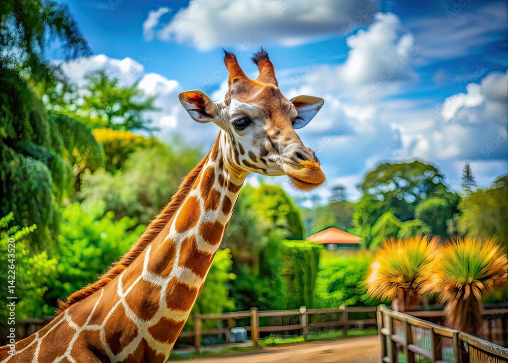 Fototapeta premium Giraffe at Zoo - Stunning Wildlife Photography - Copy Space