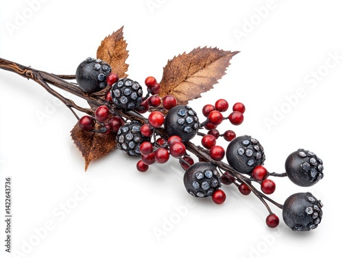 Realistic Seasonal DIY Decorations with Black Berries and Brown Leaves for Autumn and Winter Photography