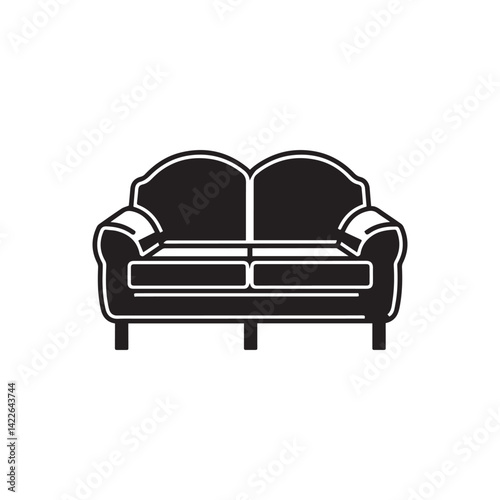 a modern sofa black and white illustration icon design.