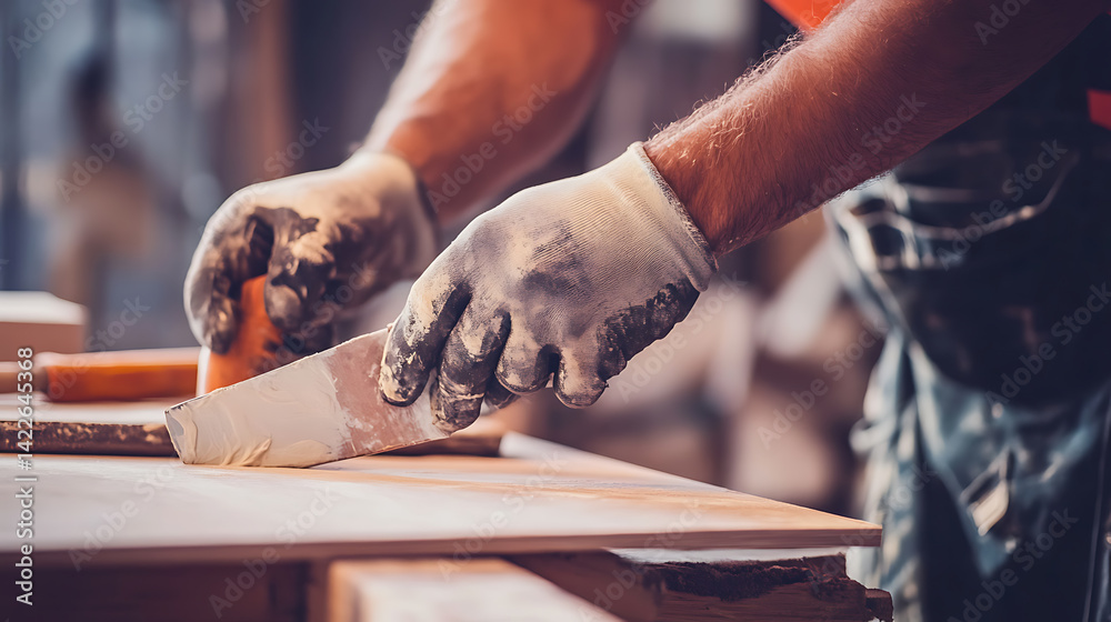 Craftsman Applying Adhesive to Wood