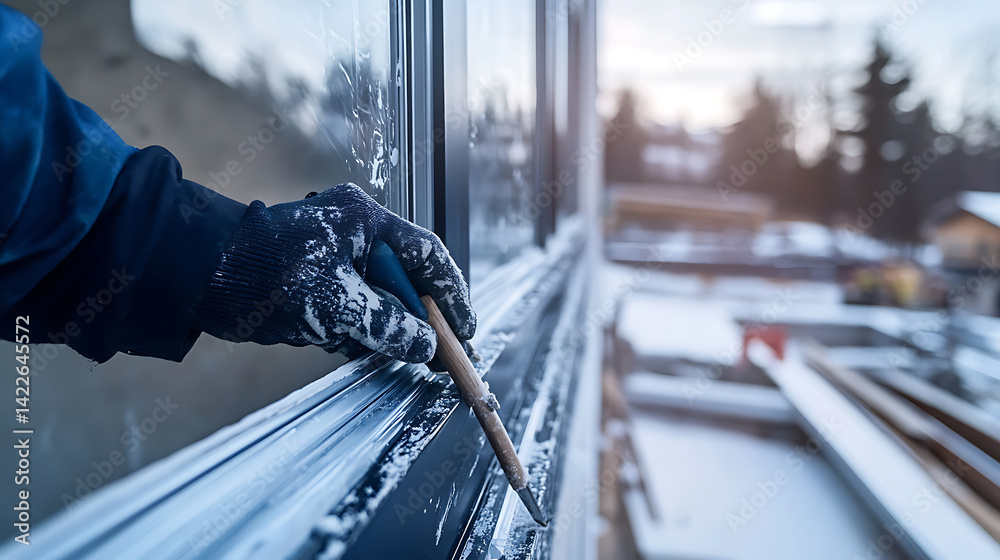 Hand Painting a Window Frame in Winter