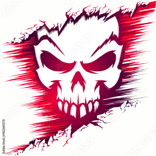Bold Abstract Vector Skull Illustration with Intense Red and White Dynamic Slashes Perfect for Gaming Logos TShirt Designs Tattoos Posters and Graphic Art Projects