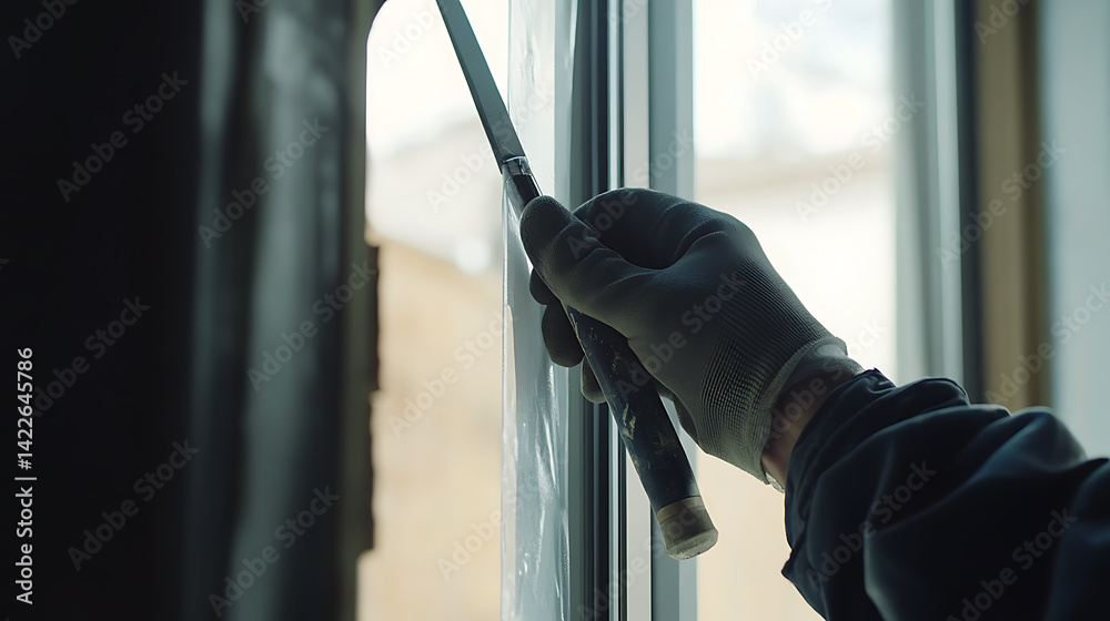 Hand in Glove Using Tool to Install Window Film