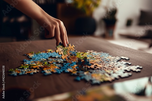 Teenager with Autism Finishing Puzzle and Feeling Proud Indoors