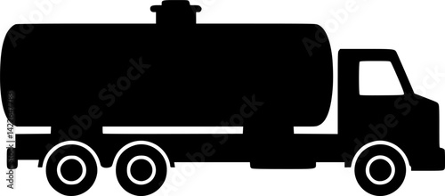 Sewage truck icon. Black silhouette. Side view. Vector