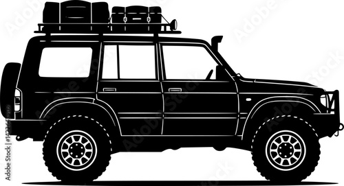 Off-road vehicle icon. Suv. Black silhouette. Side view. Vector
