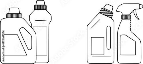 Household chemicals, cleaning products icon. Black outline linear silhouette. Editable strokes. Front side view. Vector