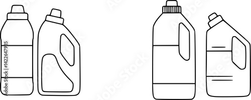 Household chemicals, cleaning products icon. Black outline linear silhouette. Editable strokes. Front side view. Vector