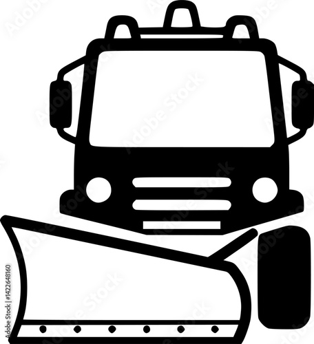 Snow removal truck icon. Snow blower. Black silhouette. Front view. Vector 