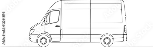Van icon. Cargo minibus. Black contour linear silhouette. Side view. Editable strokes. Vector 