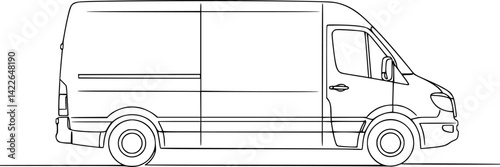 Van icon. Cargo minibus. Black contour linear silhouette. Side view. Editable strokes. Vector 