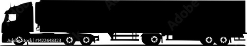 Truck tractor with semi-trailer icon. Black silhouette. Side view. Vector simple flat graphic illustration.