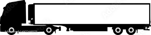 Truck tractor with semi-trailer icon. Black silhouette. Side view. Vector simple flat graphic illustration.